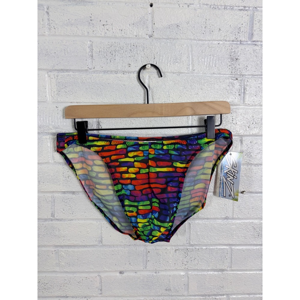 Skinz Competition Posing Brief Men XL Rainbow Brick Print Semi Sheer Bikini